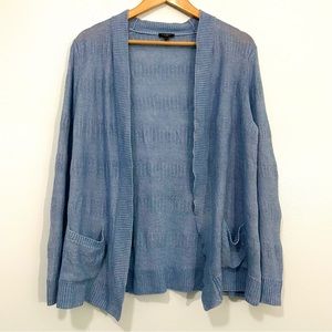 Talbots Steel Blue Linen Open Front Cardigan Size LP